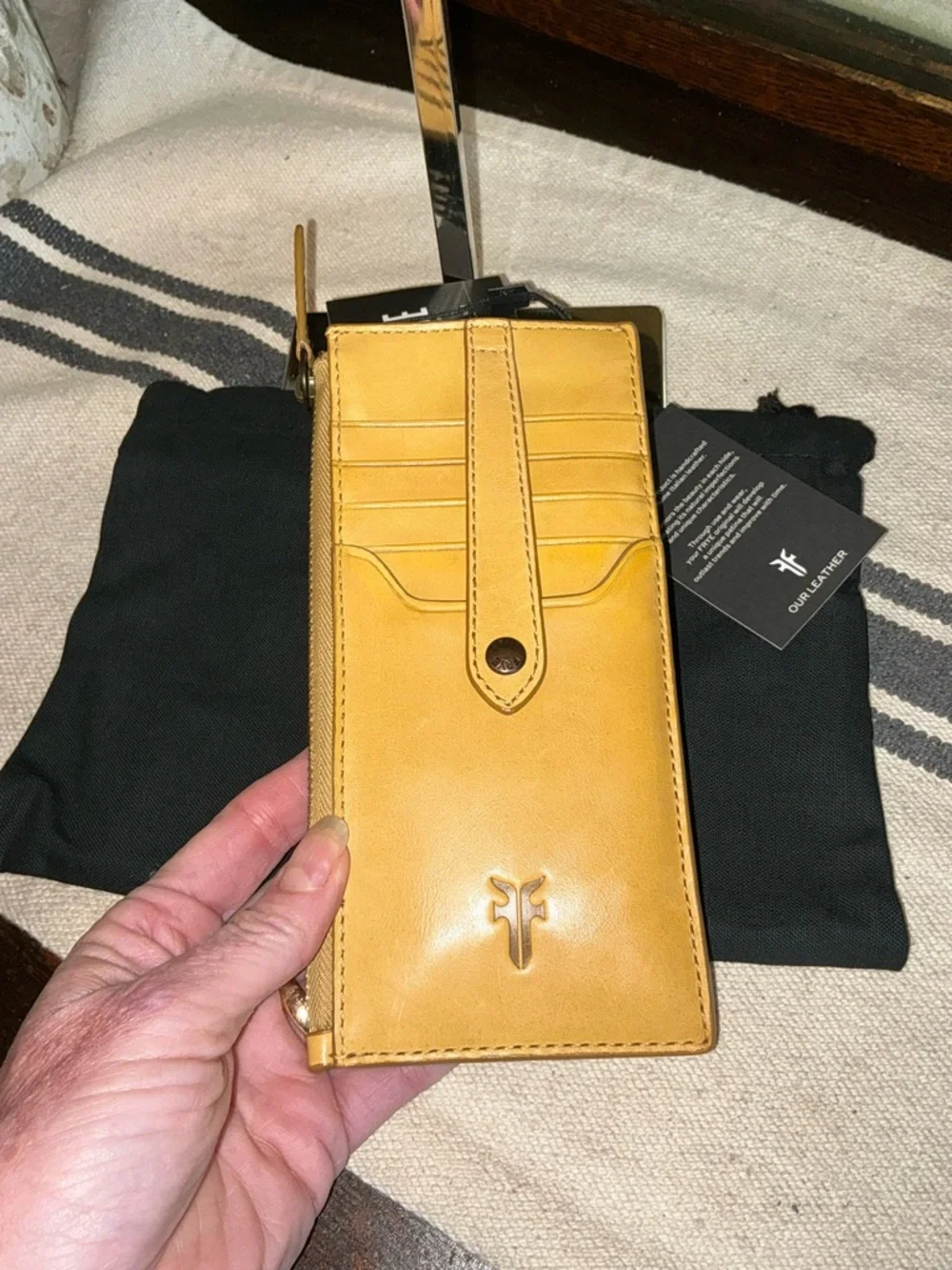 NWT Frye Melissa Leather Snap Card Wallet Yellow Mustard Retail $98